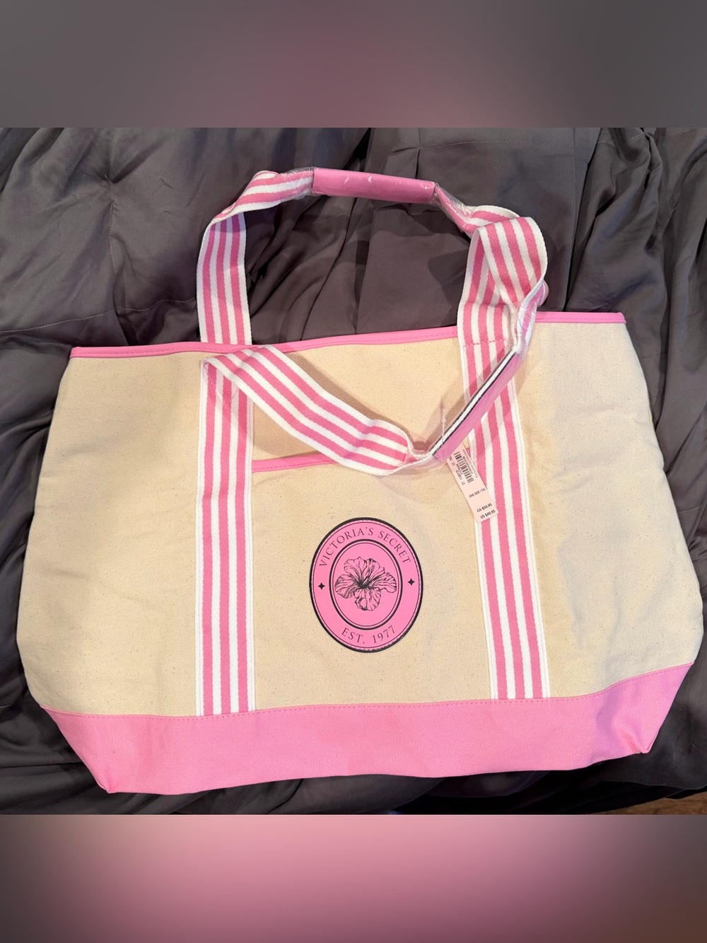 Victoria's Secret Cream and Pink Canvas Tote
